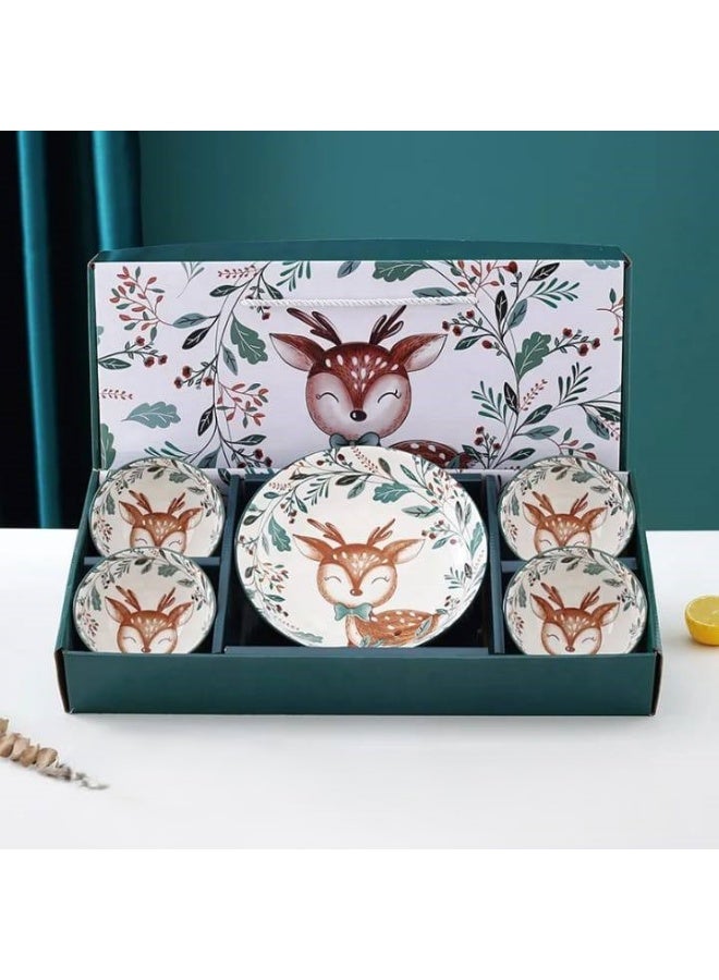 Gazelle porcelain set, 5 pieces, consisting of 1 plate and 4 bowls - Image 1