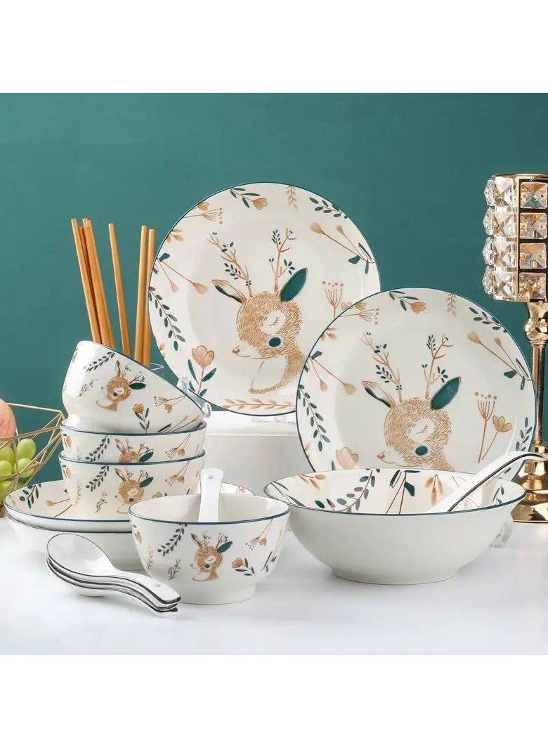 Gazelle porcelain set, 5 pieces, consisting of 1 plate and 4 bowls - Image 3