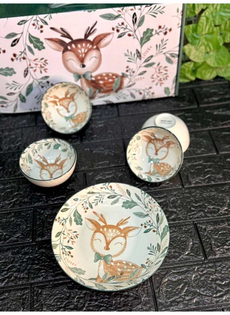 Gazelle porcelain set, 5 pieces, consisting of 1 plate and 4 bowls - Image 2