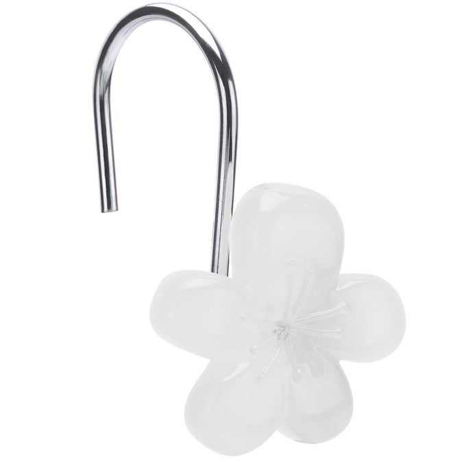 CUTE FLOWER SHOWER CURTAIN HOOKS GLOW IN THE DARK PRETTY FLORAL THEMED ELEGANT SPRING TIME BATHROOM DECOR WHITE