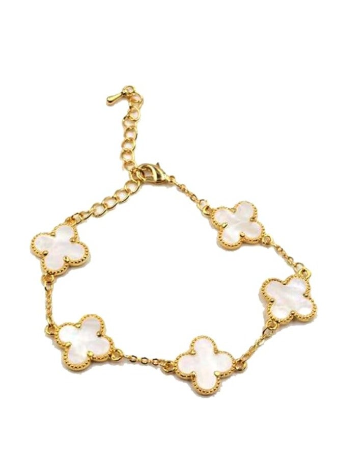 Stainless Steel Five Leaf Clover Bracelet for Women-Lucky 5 Leaf Link Bracelet Jewelry Gift for Women - Image 1