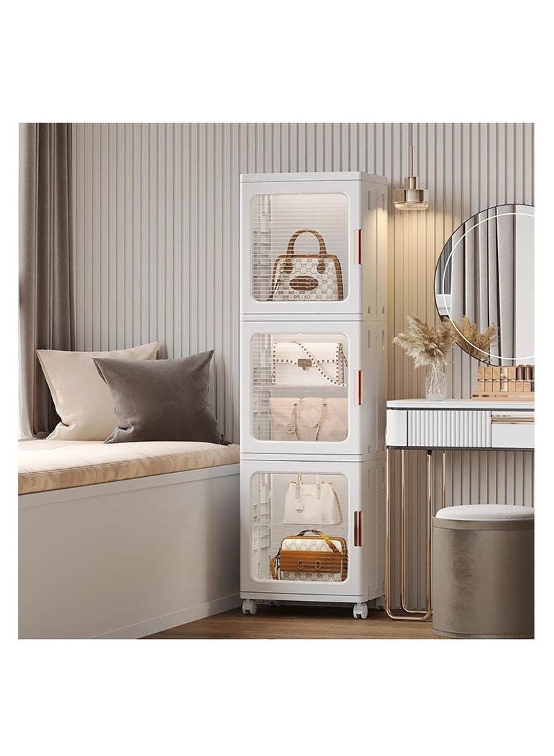 Narrow Storage Cabinet Box Bathroom Corner Locker Kitchen Organizer Foldable with Adjustable Shelf and Clear Door for Baby Clothes Toys Snack Shoes Hats and Bags (3 Layer, White)  - Image 1