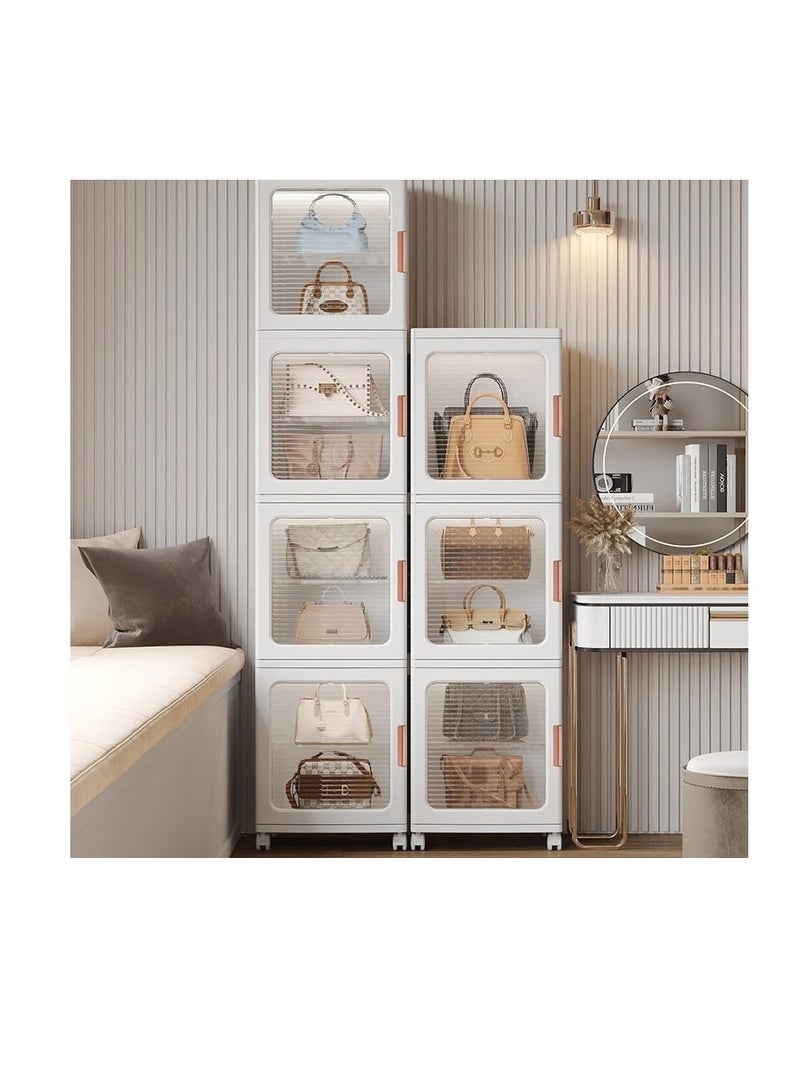 Narrow Storage Cabinet Box Bathroom Corner Locker Kitchen Organizer Foldable with Adjustable Shelf and Clear Door for Baby Clothes Toys Snack Shoes Hats and Bags (3 Layer, White)  - Image 3