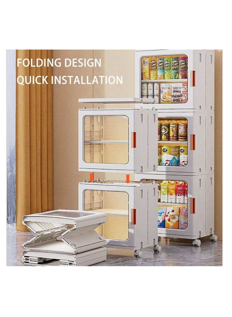 Narrow Storage Cabinet Box Bathroom Corner Locker Kitchen Organizer Foldable with Adjustable Shelf and Clear Door for Baby Clothes Toys Snack Shoes Hats and Bags (3 Layer, White)  - Image 5