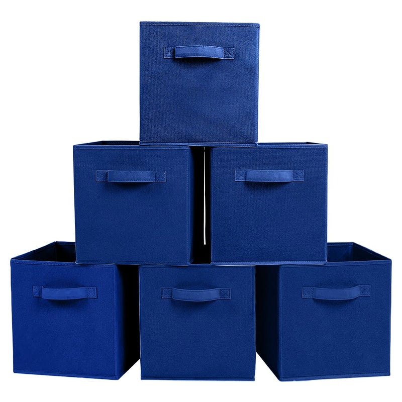 PowerKing Collapsible Storage Cubes with Handles Fabric Foldable Bins for Closet Shelves Durable Organization Storage Bins 105 x 11 x 105 6 Pack Dark Blue