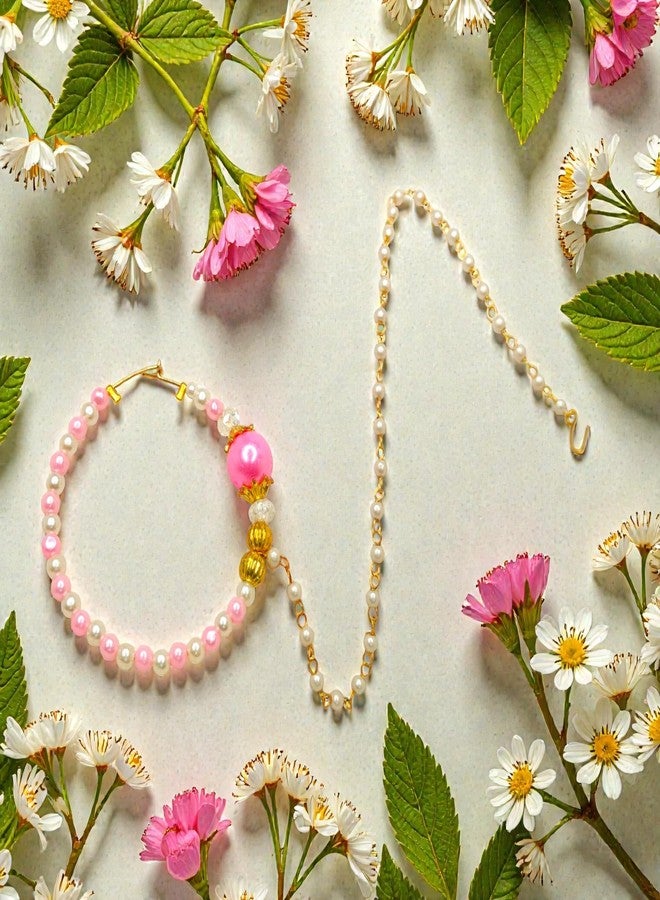 SUN SHINE Nose Ring Nath for Women and Girls, Pink and white Pearl Beaded Traditional Jewelry - Image 4