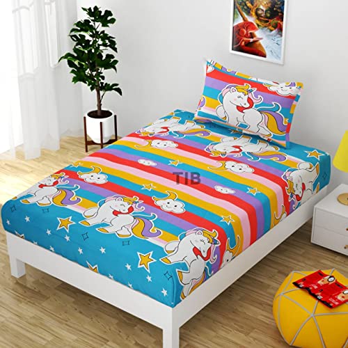 TIB The Intellect Bazaar Glace Cotton Blue Star Kids Bedsheets for Single Bed with 1 Pillow Cover - Image 1
