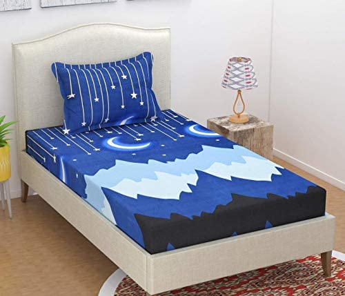 TIB The Intellect Bazaar Glace Cotton Blue Star Kids Bedsheets for Single Bed with 1 Pillow Cover - Image 2