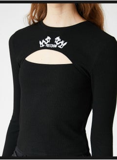 KOTON Cut Out Detailed Long Sleeved Ribbed Mock Neck T-Shirt  - Image 5