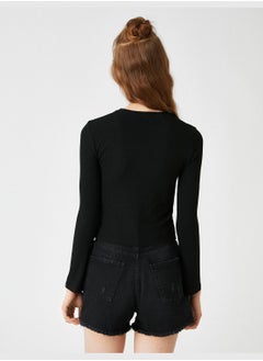 KOTON Cut Out Detailed Long Sleeved Ribbed Mock Neck T-Shirt  - Image 4