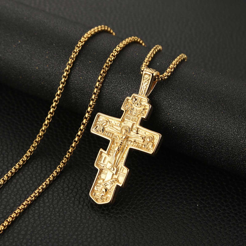 HZMAN Eastern Orthodox Cross Necklace for Men Women Retro Religious Jesus Crucifix Byzantine Cross Christian Pendant Jewelry Gift - Image 4