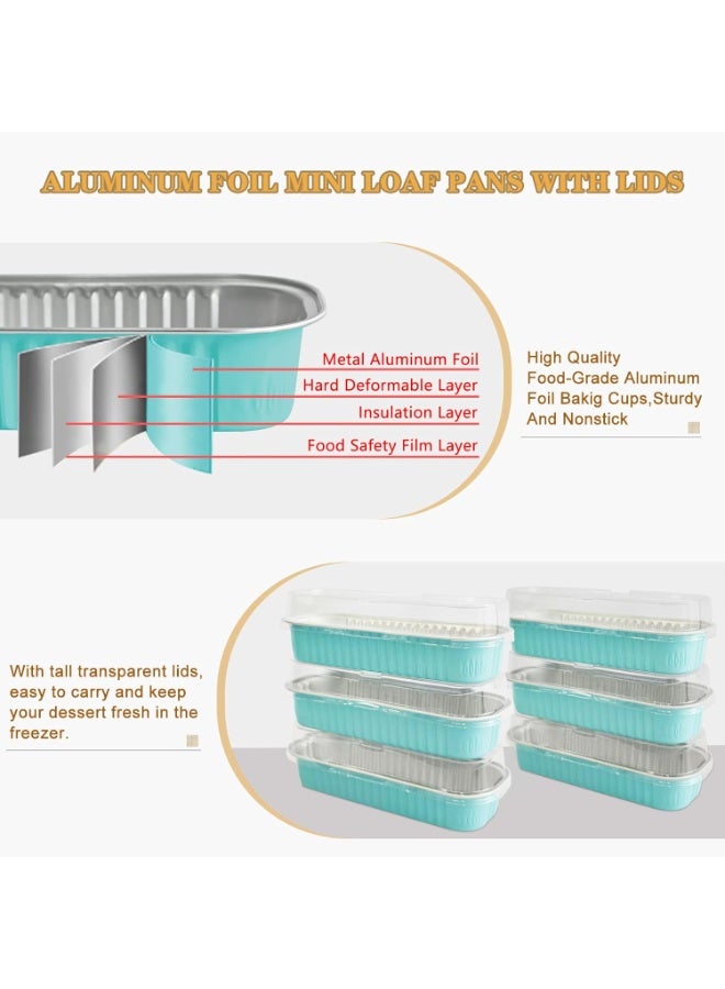 general 100 Pack Mini Cake Pans with Lids and Spoons, Mini Loaf Pans 6.8oz, Small Disposable Aluminum Foil Loaf Pans, Rectangular Baking Containers for Party and Picnics, Cheesecake Pans (Blue) - Image 2