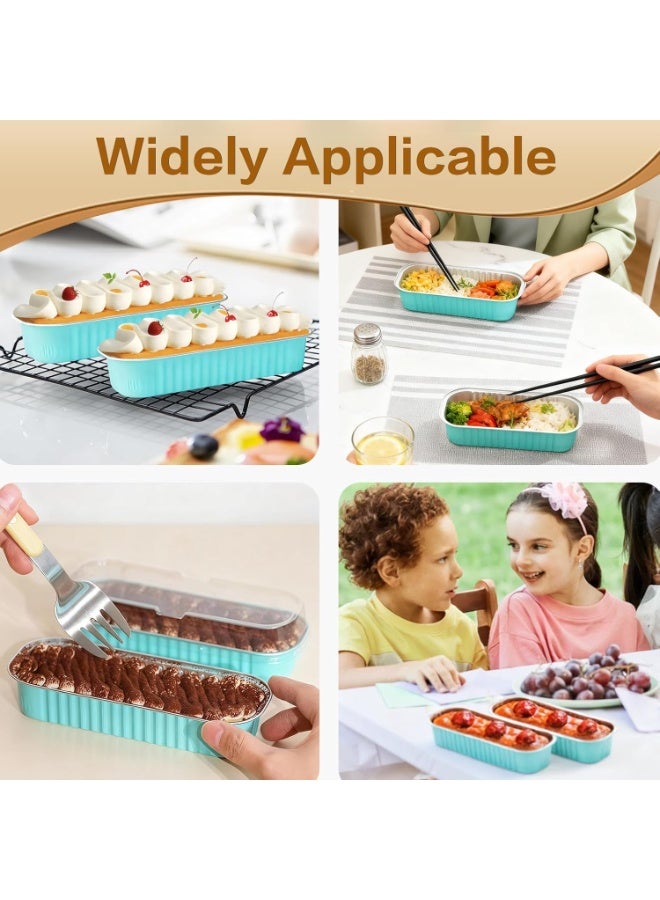 general 100 Pack Mini Cake Pans with Lids and Spoons, Mini Loaf Pans 6.8oz, Small Disposable Aluminum Foil Loaf Pans, Rectangular Baking Containers for Party and Picnics, Cheesecake Pans (Blue) - Image 5