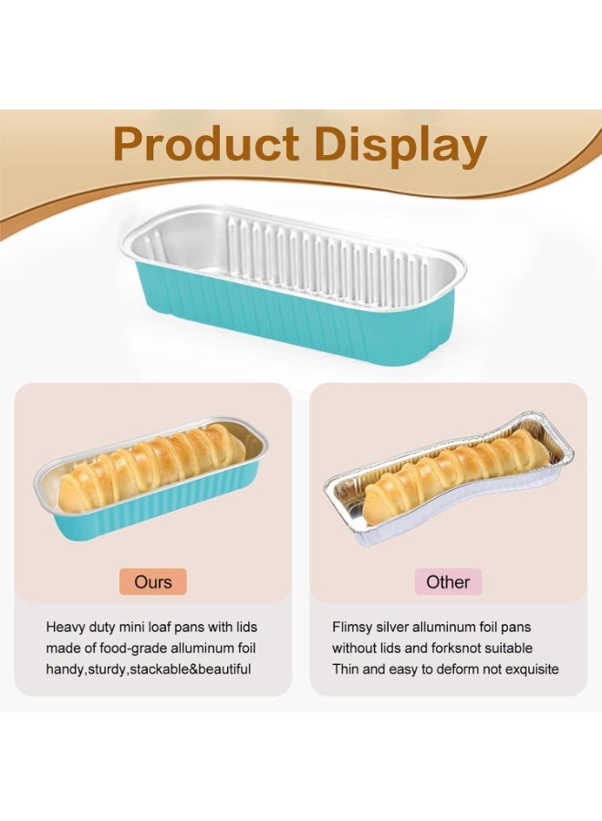general 100 Pack Mini Cake Pans with Lids and Spoons, Mini Loaf Pans 6.8oz, Small Disposable Aluminum Foil Loaf Pans, Rectangular Baking Containers for Party and Picnics, Cheesecake Pans (Blue) - Image 4