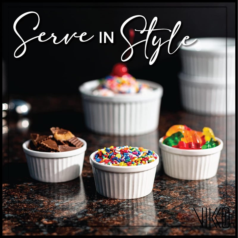 Vikko 2 Oz Ramekin Set: Small Ramekins & Soufflé Dishes - Ceramic Charcuterie Cups - Oven Safe Ramekins - Mini Ramekins - White Ramekins 2 oz - Condiment Cups & Dipping Sauce Cups - Ramiken Set of 6 - Image 3