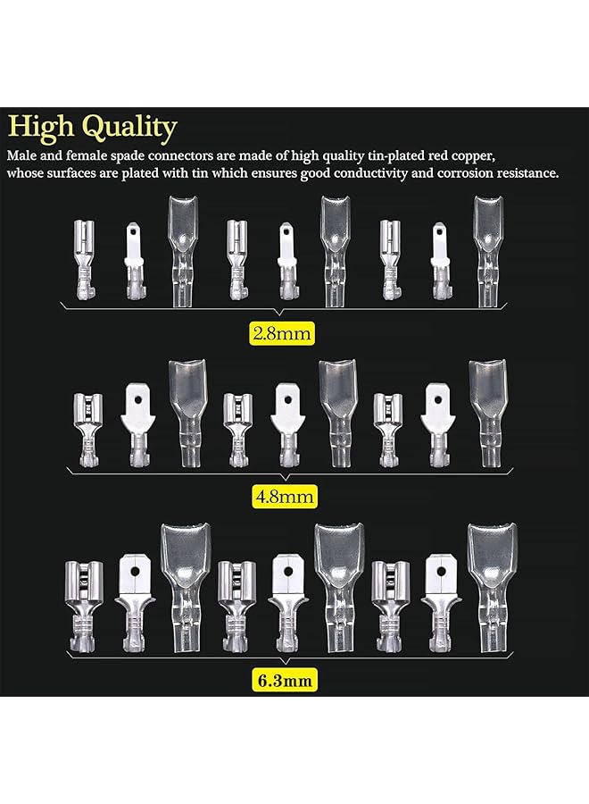 joyzzz Insulated Crimp Terminals, 270 Pieces 2.8/4.8/6.3Mm Quick Connector Male Bus Spade Connector Crimp Terminal Assortment Kit, With Insulating Sleeve For Electrical Wiring Car Audio Speaker  - Image 4