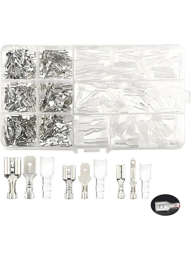 joyzzz Insulated Crimp Terminals, 270 Pieces 2.8/4.8/6.3Mm Quick Connector Male Bus Spade Connector Crimp Terminal Assortment Kit, With Insulating Sleeve For Electrical Wiring Car Audio Speaker  - Image 1