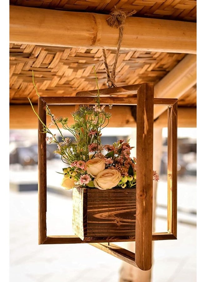 HOME TASTE أواني زهور خشبية معلقة - أواني زهور خشبية معلقة مجانية - سلال زهور خشبية - حاويات زهور - زخرفية مربعة - أواني حديقة خشبية معلقة في الهواء الطلق - أواني نباتات - Image 5