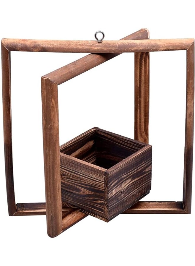 HOME TASTE أواني زهور خشبية معلقة - أواني زهور خشبية معلقة مجانية - سلال زهور خشبية - حاويات زهور - زخرفية مربعة - أواني حديقة خشبية معلقة في الهواء الطلق - أواني نباتات - Image 3