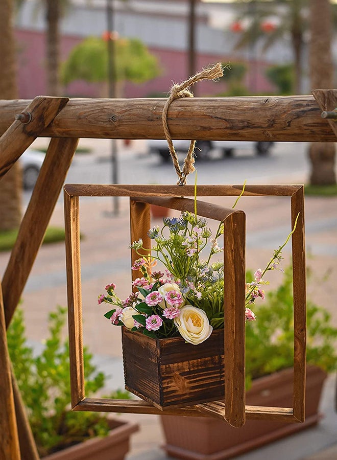 HOME TASTE أواني زهور خشبية معلقة - أواني زهور خشبية معلقة مجانية - سلال زهور خشبية - حاويات زهور - زخرفية مربعة - أواني حديقة خشبية معلقة في الهواء الطلق - أواني نباتات - Image 1