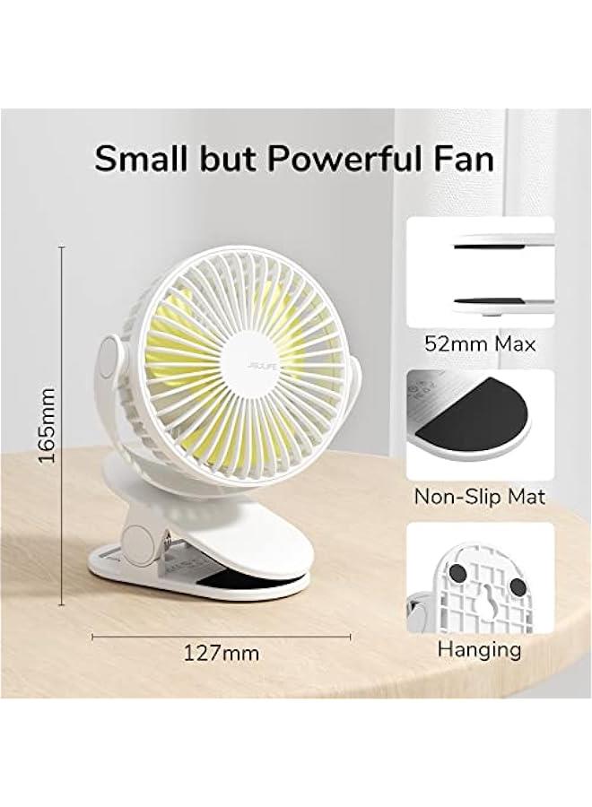 Loquat Clip on Fan, Portable Stroller Fan 4000mAh Rechargeable, Small Desk Battery Operated with 4 Speeds, Strong Wind Ultra Quiet for Office Gym Outdoor Travel - White - Image 4
