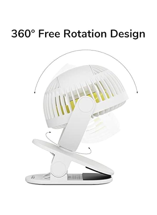 Loquat Clip on Fan, Portable Stroller Fan 4000mAh Rechargeable, Small Desk Battery Operated with 4 Speeds, Strong Wind Ultra Quiet for Office Gym Outdoor Travel - White - Image 5