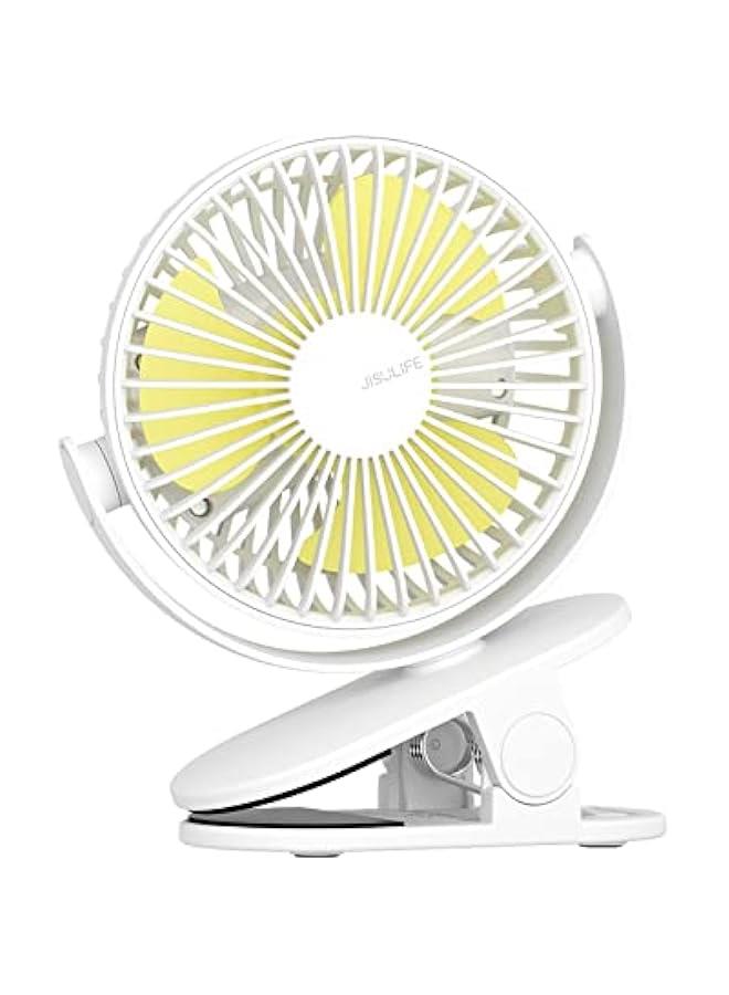 Loquat Clip on Fan, Portable Stroller Fan 4000mAh Rechargeable, Small Desk Battery Operated with 4 Speeds, Strong Wind Ultra Quiet for Office Gym Outdoor Travel - White - Image 1