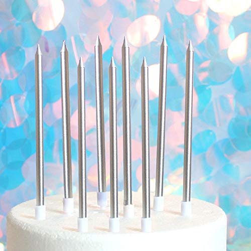XNOVA 12 Count Long Thin Champagne Silver Birthday Cake Candles in Holders for Birthday Wedding Party Cupcake Decorations Tall Candle 12 Pieces - Image 1