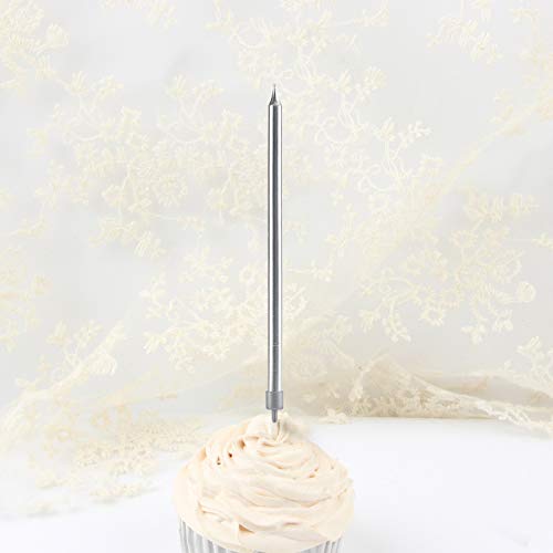 XNOVA 12 Count Long Thin Champagne Silver Birthday Cake Candles in Holders for Birthday Wedding Party Cupcake Decorations Tall Candle 12 Pieces - Image 3
