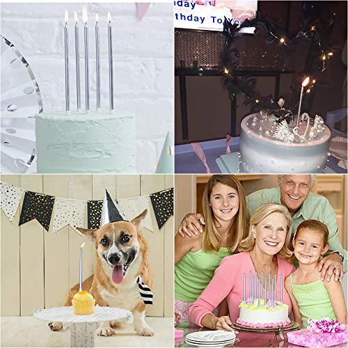 XNOVA 12 Count Long Thin Champagne Silver Birthday Cake Candles in Holders for Birthday Wedding Party Cupcake Decorations Tall Candle 12 Pieces - Image 5