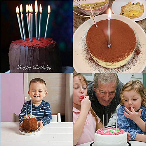 XNOVA 12 Count Long Thin Champagne Silver Birthday Cake Candles in Holders for Birthday Wedding Party Cupcake Decorations Tall Candle 12 Pieces - Image 4