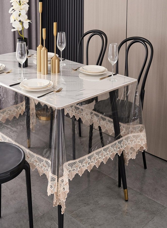 LIBERECOO Clear Vinyl Tablecloth with Stitched Loral Lace Trim, 60 x 60 Square Waterproof Oilproof Plastic Table Cover with Embroidered Edge Tablecloths Protector - Image 5