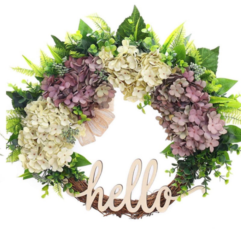 Imitation Wreath Door Decoration Vintage Hydrangea Wreath Decoration Hello Wreath Summer Wall Door Hanging Flowers - Image 1