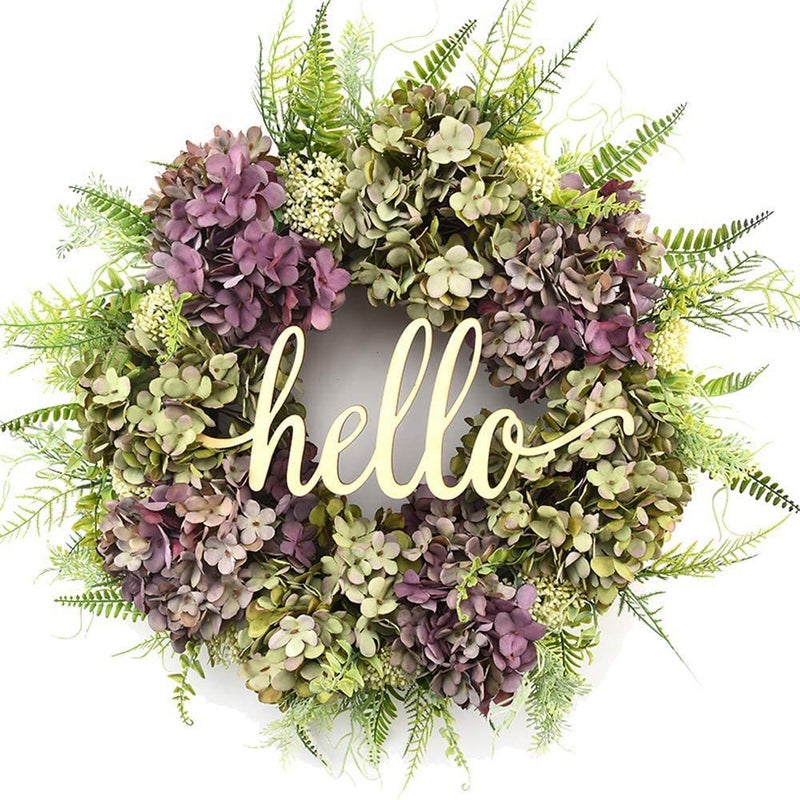 Imitation Wreath Door Decoration Vintage Hydrangea Wreath Decoration Hello Wreath Summer Wall Door Hanging Flowers - Image 4