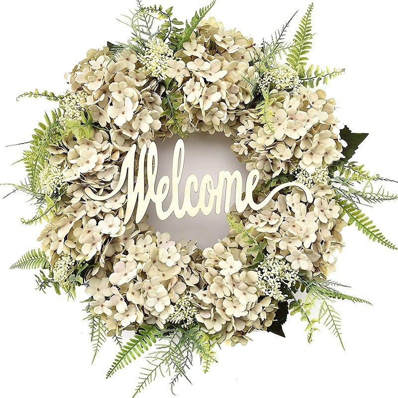 Imitation Wreath Door Decoration Vintage Hydrangea Wreath Decoration Hello Wreath Summer Wall Door Hanging Flowers - Image 3