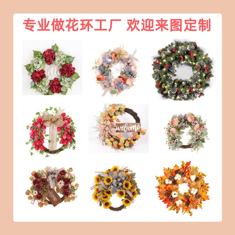 Imitation Wreath Door Decoration Vintage Hydrangea Wreath Decoration Hello Wreath Summer Wall Door Hanging Flowers - Image 2