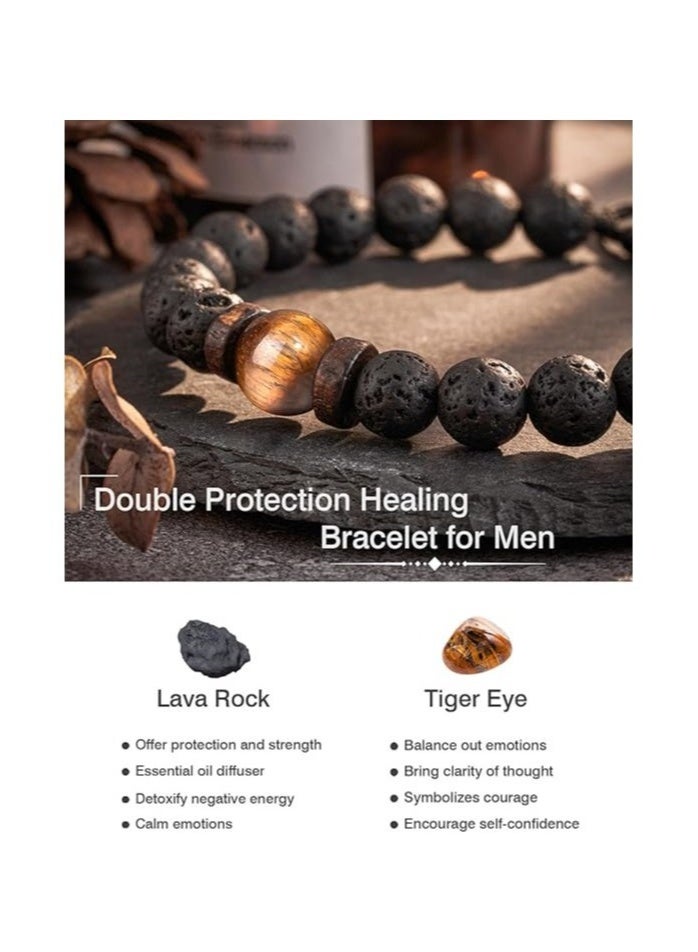 Double Protection Handmade Natural Stone Bead Bracelet (8mm Lava Rock And Tiger Eye Stones) - Image 2