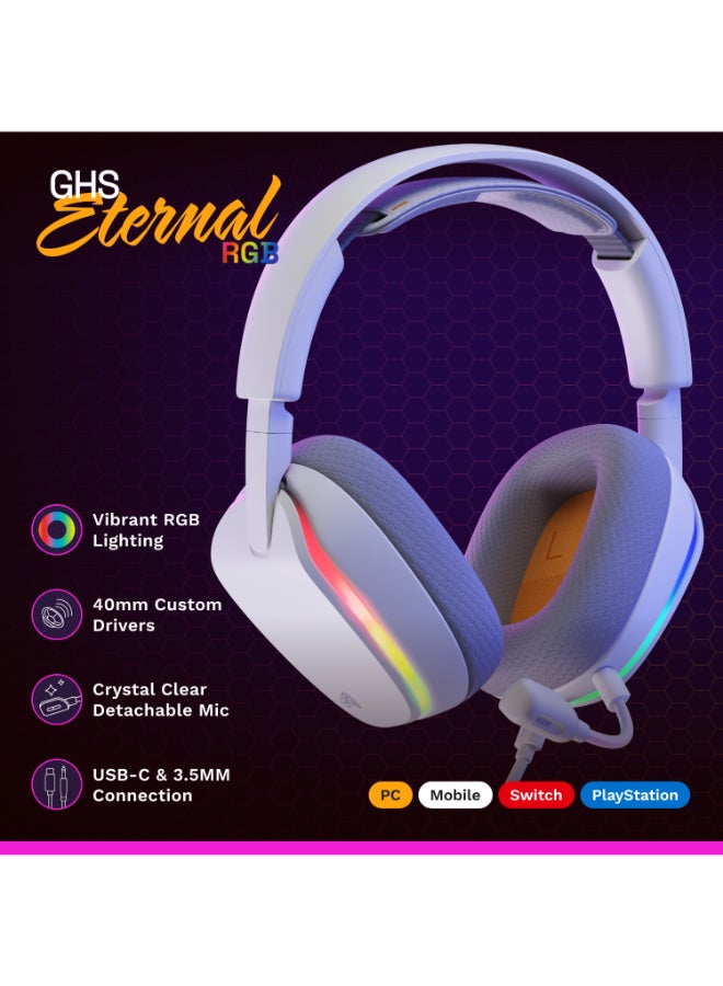 Glorious GHS Eternal RGB - Stereo RGB Gaming Headset for PC, PS5, PS4, Switch - Specially Tuned Driver, Adjustable Detachable Microphone, USB-C - Durable, All Day - White - Image 2