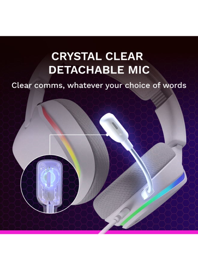 Glorious GHS Eternal RGB - Stereo RGB Gaming Headset for PC, PS5, PS4, Switch - Specially Tuned Driver, Adjustable Detachable Microphone, USB-C - Durable, All Day - White - Image 4