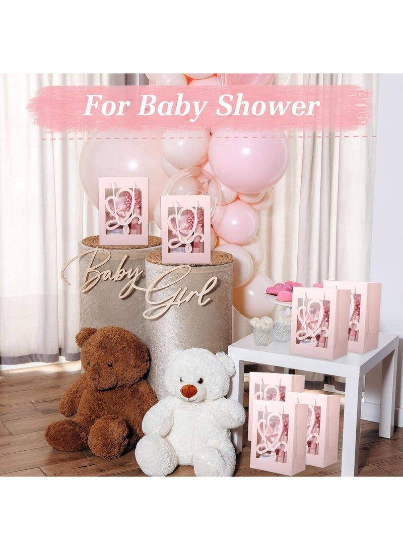 SYOSI Pink Gift Bags, 24 Pack Paper Gift Bags with Clear Window and Handles, Durable Reusable Party Favor Bags for Shopping Weddings Baby Showers Birthday Gifts and Small Business Packaging, 25 x 18 x 13 cm - Image 3