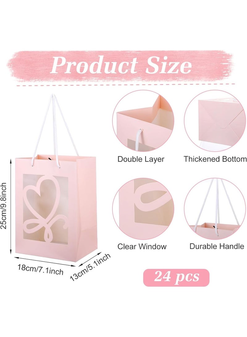 SYOSI Pink Gift Bags, 24 Pack Paper Gift Bags with Clear Window and Handles, Durable Reusable Party Favor Bags for Shopping Weddings Baby Showers Birthday Gifts and Small Business Packaging, 25 x 18 x 13 cm - Image 2