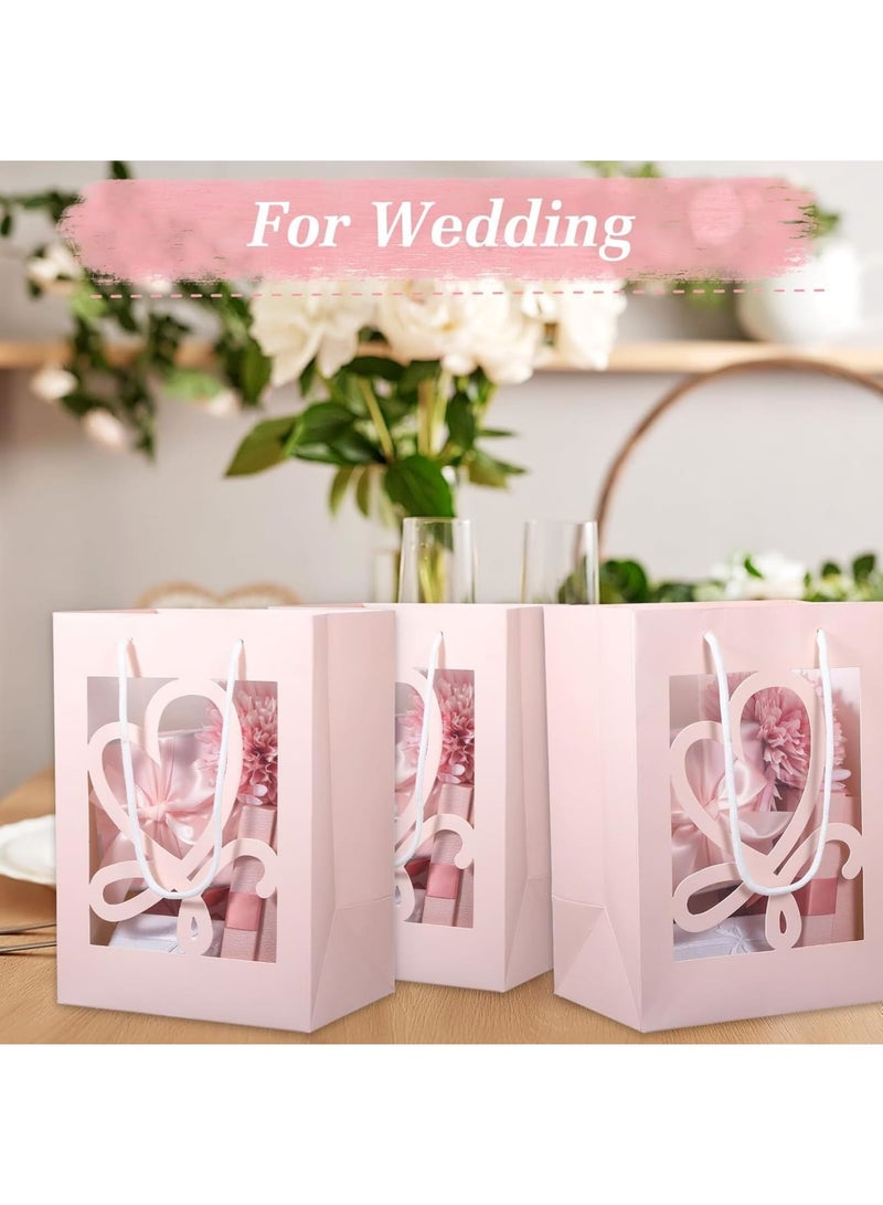 SYOSI Pink Gift Bags, 24 Pack Paper Gift Bags with Clear Window and Handles, Durable Reusable Party Favor Bags for Shopping Weddings Baby Showers Birthday Gifts and Small Business Packaging, 25 x 18 x 13 cm - Image 4