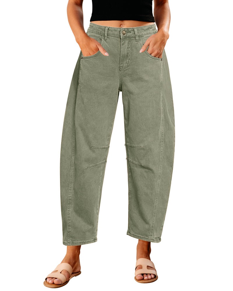 GRAPENT Womens Barrel Pants Women Balloon Pants Womens High Waisted Jeans Womans Jeans Relaxed Fit High Waist Stretchy Boyfriend Tapered Dusty Olive 2X-Large Size 20 to 22 - Image 1