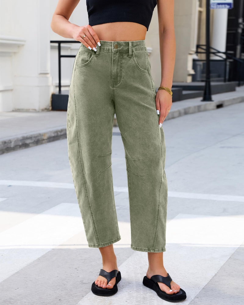 GRAPENT Womens Barrel Pants Women Balloon Pants Womens High Waisted Jeans Womans Jeans Relaxed Fit High Waist Stretchy Boyfriend Tapered Dusty Olive 2X-Large Size 20 to 22 - Image 3