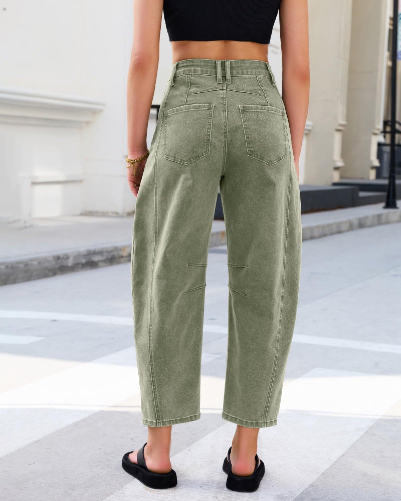 GRAPENT Womens Barrel Pants Women Balloon Pants Womens High Waisted Jeans Womans Jeans Relaxed Fit High Waist Stretchy Boyfriend Tapered Dusty Olive 2X-Large Size 20 to 22 - Image 2