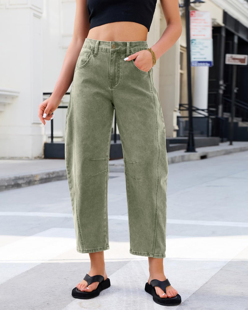 GRAPENT Womens Barrel Pants Women Balloon Pants Womens High Waisted Jeans Womans Jeans Relaxed Fit High Waist Stretchy Boyfriend Tapered Dusty Olive 2X-Large Size 20 to 22 - Image 4