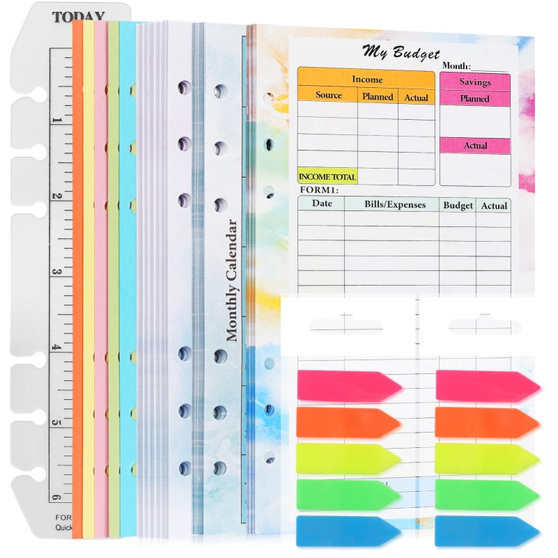 Toplive 7 Pack A5 Planner Inserts Monthly Weekly Planner Refills Paper 6 Ring Expense Budget Sheets with Cash Envelopes Divider Ruler Stickers, for A5 Planner Binder Cover, Colorful - Image 1