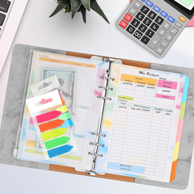 Toplive 7 Pack A5 Planner Inserts Monthly Weekly Planner Refills Paper 6 Ring Expense Budget Sheets with Cash Envelopes Divider Ruler Stickers, for A5 Planner Binder Cover, Colorful - Image 3