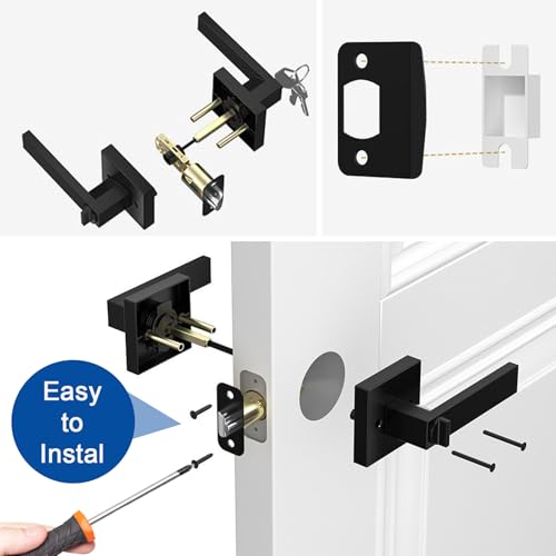Estmoon Entry Door Handle, Black Door Knob with Lock and Key, Entrance Front Door Lock Heavy Duty Keyed Exterior Door Knob for Bedroom, Bathroom, Front Door, Office, 1 Pack - Image 5