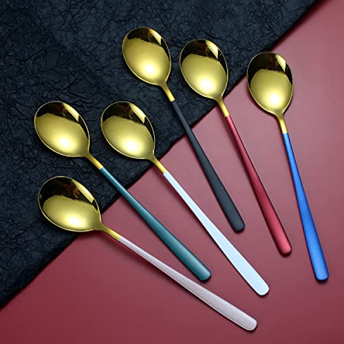 OLWICK® 8 PCS 304 Stainless Steel Round Head Soup Spoons, Modern Thick Long Handle Dinner Spoons for Soup,Dessert,Milk,Tea,Coffee (Gold) - Image 2